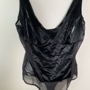 BCBG Black Faux Leather and Mesh Bodysuit/ Leotard Size Medium